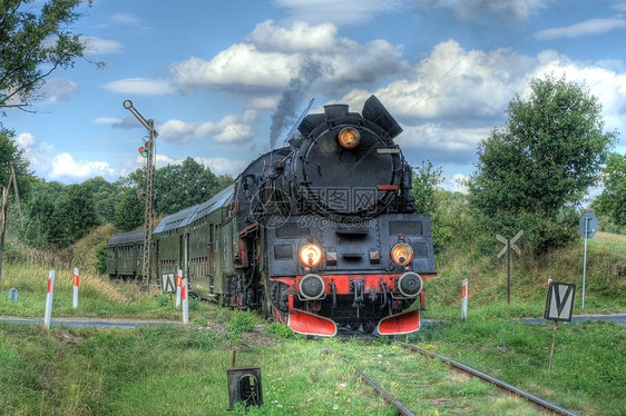 Retro蒸汽列车车辆运输信号铁路农村机车水平旅游航程风景图片