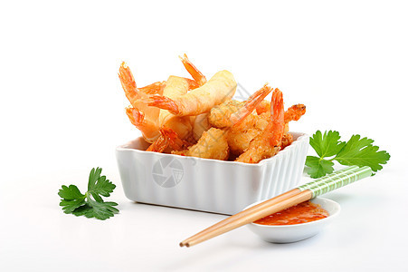 东方弗里德虾筷子小吃油炸海鲜美食背景图片