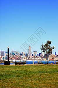 中城曼哈顿天线水路办公室旅行地标蓝色商业海港摩天大楼建筑学游客图片