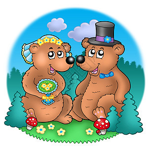 与草地上的熊为婚礼形象图片