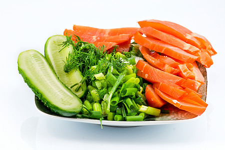 熏鸡和蔬菜沙拉烟干家禽植物黄瓜洋葱绿色食物熏制盘子图片