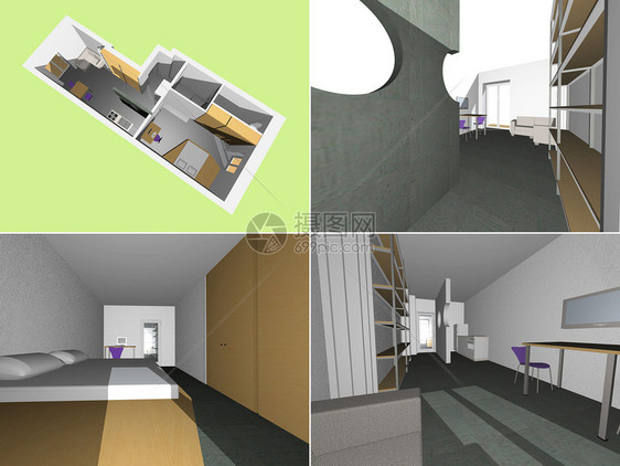 内房内部模式住宅房间计算机家具卧室椅子绘画建筑工程架子图片