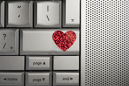 在互联网约会的回程钥匙上的爱心背景图片
