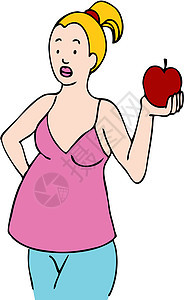 孕妇食用苹果卡通片保健卫生食物母性涂鸦艺术食品插图绘画背景图片