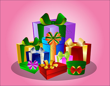 彩色礼品盒盒子生日阴影礼物丝带礼物盒插图墙纸图片