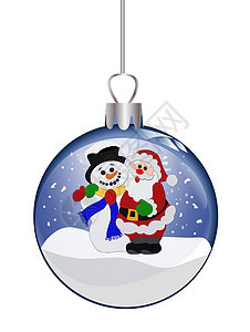 圣诞玻璃球和桑塔克拉斯和雪人插图墙纸框架星星雪花图片