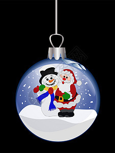 圣诞玻璃球和桑塔克拉斯和雪人插图雪花框架星星墙纸图片