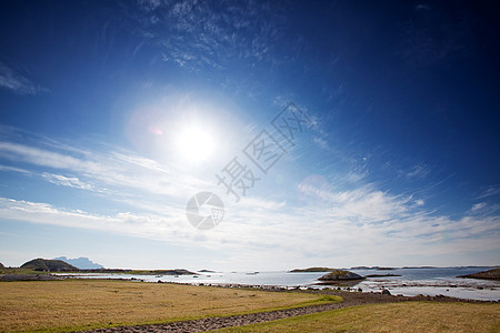 挪威风景峡湾全景蓝色天空旅行岩石支撑海洋地平线山脉图片