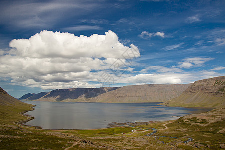 冰岛山脉天空蓝色海浪全景峡湾图片