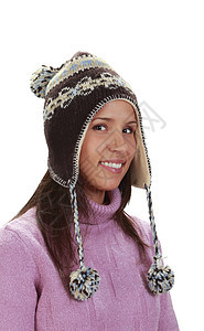 妇女冬季肖像棕色毛衣季节性羊毛针织微笑乐趣粉色青少年女孩图片