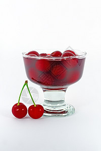 甜樱桃食物果味红色蜜饯水果果汁甜点白色绿色玻璃图片