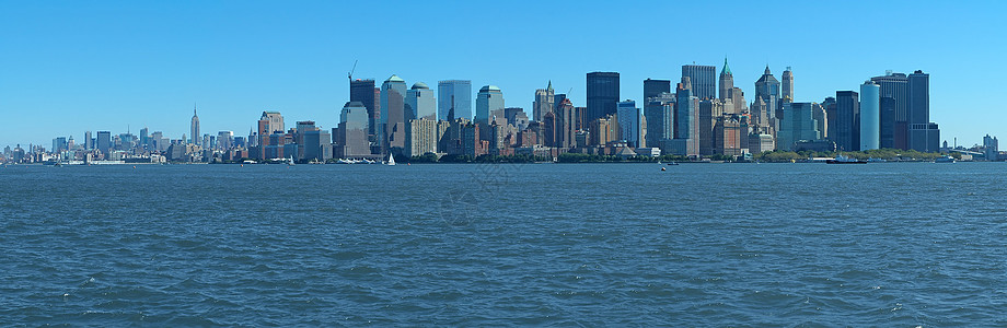 曼哈顿全景市中心景观中心蓝色建筑物日光自由游客天际世界图片