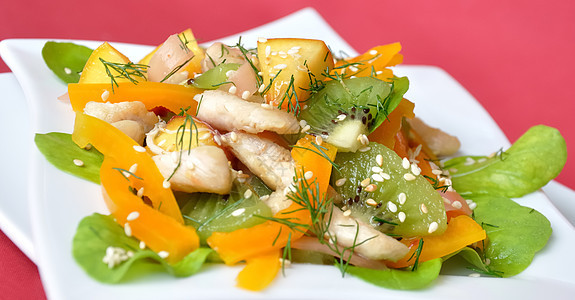 沙拉蔬菜和香菜化合物奇异果饮食芝麻胡椒盘子绿色水果美食洋葱图片