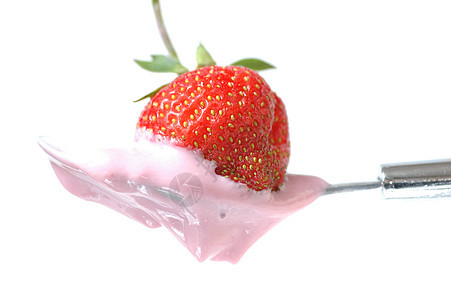 汤匙里的草莓早餐食物水果浆果奶制品活力健康饮食酸奶勺子产品图片