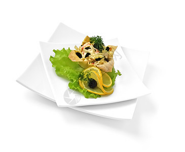 沙拉和蟹肉在篮子里草药产品餐厅小酒馆柠檬自助餐盘子咖啡店面团图片
