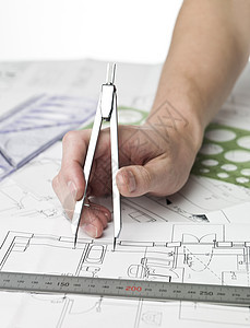 建筑师在做一个蓝图承包商文书电脑铅笔建筑建筑学职业工作工具住宅图片