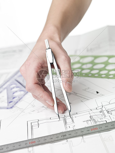建筑师在做一个蓝图商业建筑房子工具住宅艺术家工作计算机电脑键盘图片