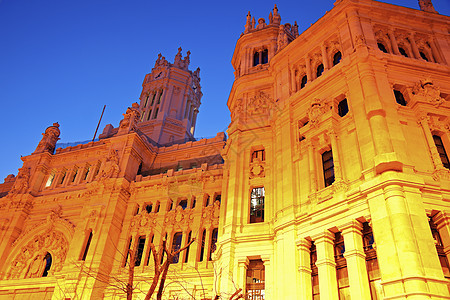 马德里共同体主席办公室天空蓝色通讯宫历史性建筑旅行图片