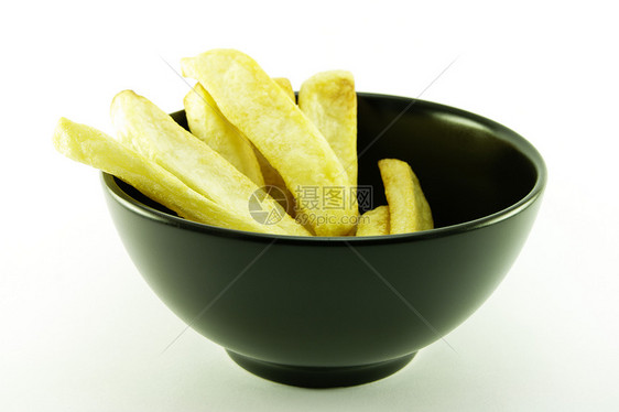 黑碗的弗莱斯金子脂肪土豆育肥水平小吃食物油炸盘子筹码图片