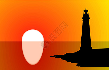 灯塔日落反射太阳黑色建筑图片