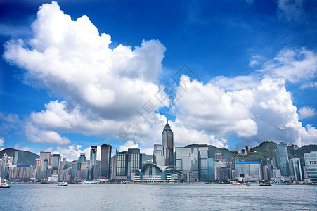 香港旅行晴天港口建筑商业金融文化市中心蓝色城市图片