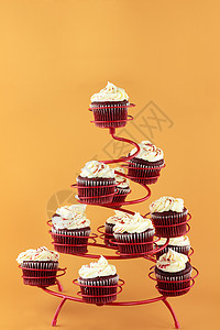 红色天鹅绒蛋糕小吃巧克力橙子香草照片小雨蛋糕架漩涡焙烤活力图片