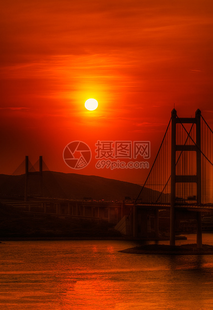 香港清马桥日落天际建筑旅行海洋港口天空旅游地标风景橙子图片