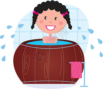 一个女人在桑拿洗完澡后浸泡在Wholpool/冷桶浴缸里图片