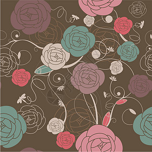 完美无缝的浪漫壁纸蓝色季节装饰品植物装饰玫瑰叶子墙纸卡通片花园图片