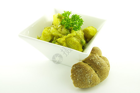 白碗咖喱土豆辣椒食物金属盘子羊肉美食黄色包子面包图片