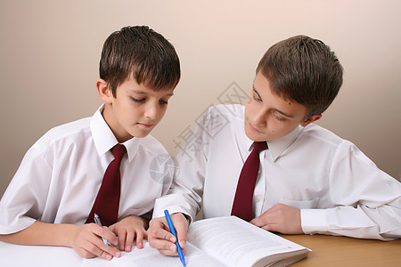 在校男生学习写作家庭作业学者帮助孩子兄弟男性图书朋友们图片