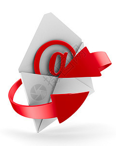 白色背景上的电子邮件概念 孤立的 3D 图像浏览器地址网络商业邮件问候语空白红色互联网技术图片