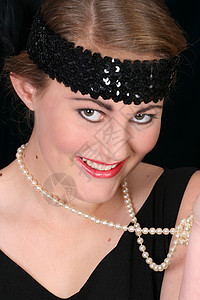美丽的女性女孩青少年首饰女性化黑发配件头巾化妆品珍珠图片