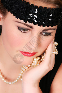 美丽的女性黑发配件首饰女孩珍珠头巾化妆品青少年女性化图片