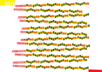 2010年日历白色年度时间黑色红色黄色背景图片