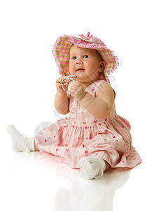 女婴孙子快乐女孩眼睛工作室微笑童年裙子幸福好奇心图片