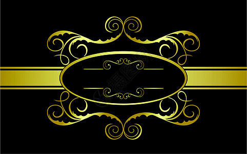 Florol 横幅框架装饰品纹章插图漩涡艺术叶子金子黑色标签图片