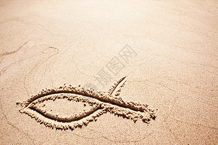 鱼沙沙弹海滩绘画福音主义教会宗教背景图片