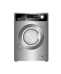 新洗衣机在白色上被隔开的现实化图解消费者玻璃电子产品黑色机器家庭洗衣店垫圈插图家务背景图片