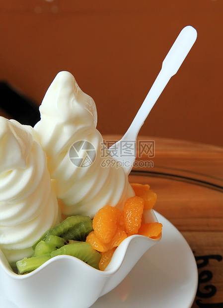 冻结约古尔特 Yoghurt团体食物水果浆果果味方案橙子奶油饮食勺子图片