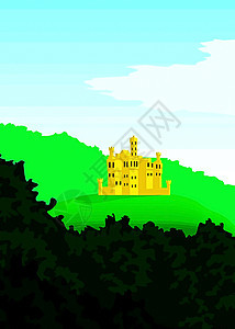 向量 风景白色古城堡插图草原树木蓝色天空照片免费背景图片