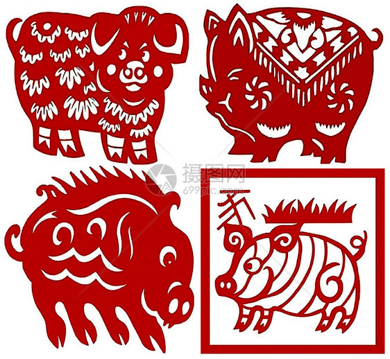 中国纸切中国黄二甲工艺生肖动画片民间照片插图动物图片剪纸图片