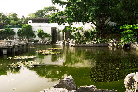 带有池塘的中国花园图片