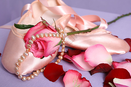 芭蕾舞鞋珍珠配件芭蕾舞花瓣红色戏服首饰粉色玫瑰细绳图片