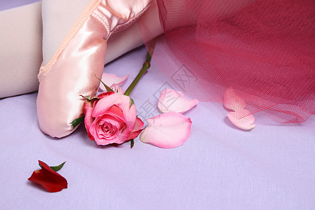 芭蕾舞鞋粉色配件紧身衣细绳芭蕾舞戏服玫瑰丝带背景图片