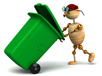 3个伐木工人拖拉绿色废物集装箱图片