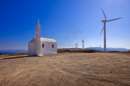 礼拜堂沙漠技术活力蓝色岩石发电机天空风车山脉涡轮图片