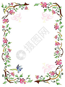 花框框架装饰品中风白色水平翅膀刺绣植物作品绘画艺术图片