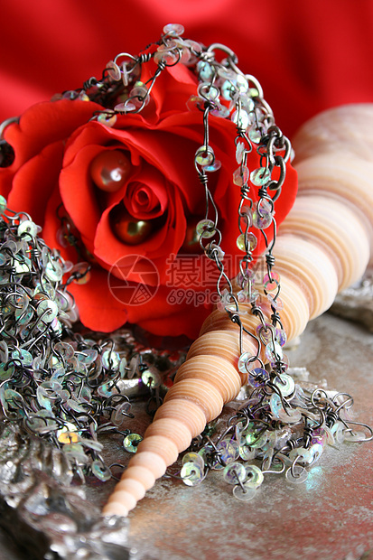 红玫瑰珍珠项链手镯玫瑰细绳珠子红色配件花瓣贝壳首饰图片