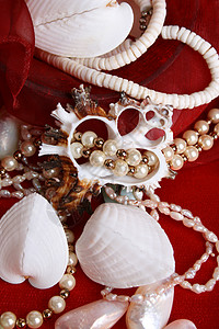 贝壳和珠宝首饰红色项链珠饰珍珠细绳配件手镯珠子图片